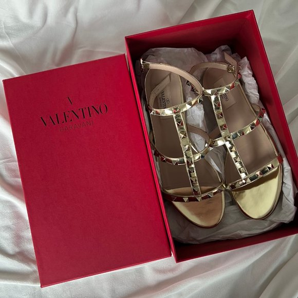 Valentino Garavani Shoes - Valentino Rockstud Single-Wrap Gladiator Sandal Gold Size 38.5